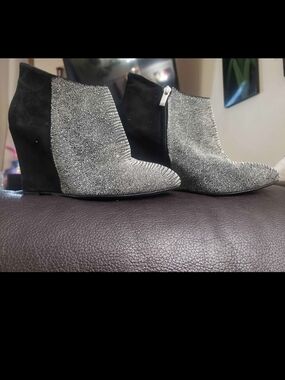 Wedge Ankle Booties in Black and Silver